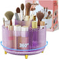 Clear Rotating Makeup Organizer Countertop for Vanity, 360° Makeup Brush Holder Organizer with 5 Compartments, Transparent Cosmetic Storage for Lipstick, Skincare, Bathroom Counter(Transparent Purple)