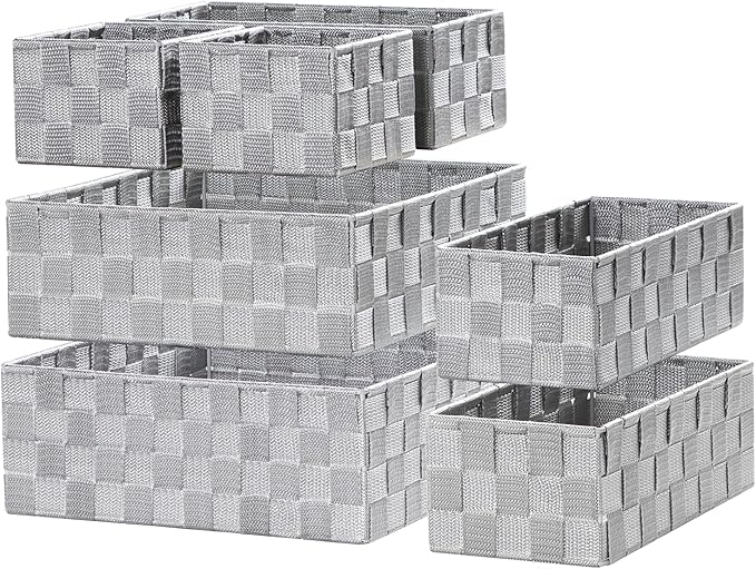 Posprica Small Baskets for Organizing(7 Set) Woven Storage for Shelves, Bathroom, Decorative Closet Organizer, Dresser Bins, Shelf
