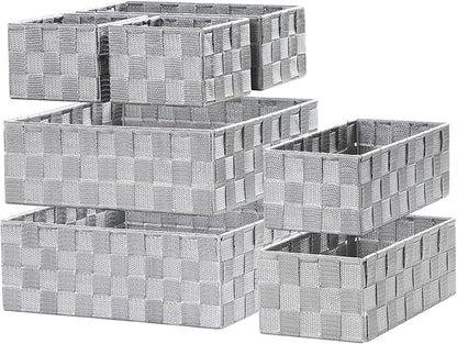 Posprica Small Baskets for Organizing(7 Set) Woven Storage for Shelves, Bathroom, Decorative Closet Organizer, Dresser Bins, Shelf