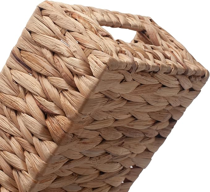 Toilet Paper Basket for Back of Toilet Water Hyacinth Long Narrow Wicker Bathroom Storage Basket with Built-in Handles 14.2 x 6.5 x 3.7 inch