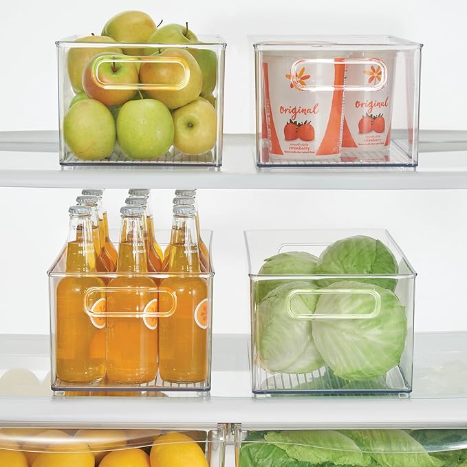 iDesign Stackable Fridge Bin - Kitchen Storage Bin for Pantry, Cabinets, or Fridge, Set of 2, Clear