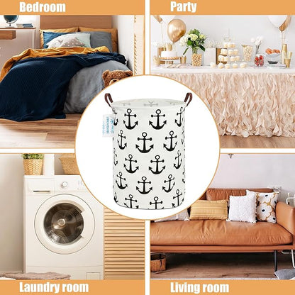 Laundry Basket Canvas Fabric Collapsible Organizer Basket for Storage Bin Toy Bins Gift Baskets Bedroom Clothes Children Nursery Hamper (anchor)