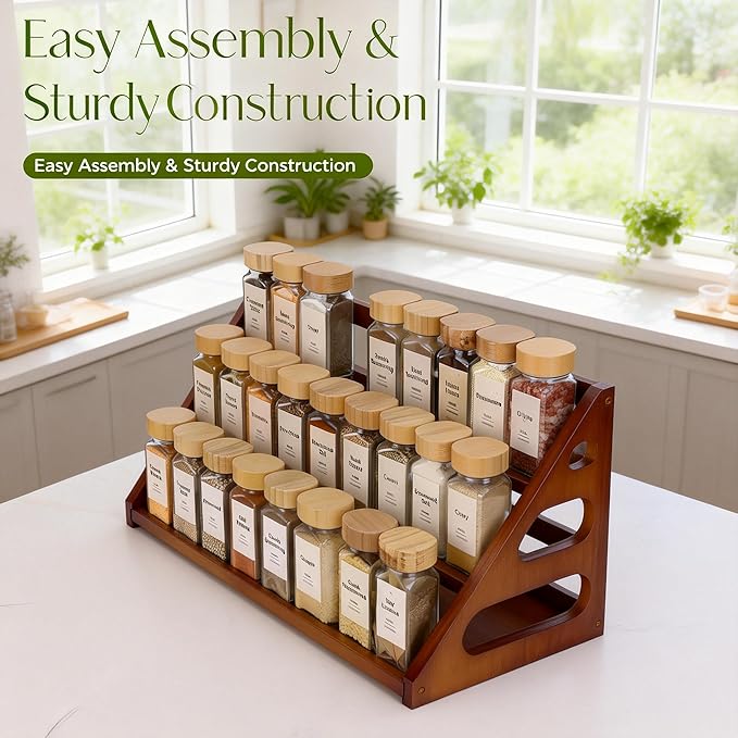 Bamboo 3 Tier Spice racks, Spice Organizer, Kitchen Seasoning Spices Rack, Suitable for Spice Organizers Such as Sitchen Countertops, Stoves, Sorage Rooms (XL)