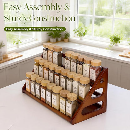 Bamboo 3 Tier Spice racks, Spice Organizer, Kitchen Seasoning Spices Rack, Suitable for Spice Organizers Such as Sitchen Countertops, Stoves, Sorage Rooms (XL)