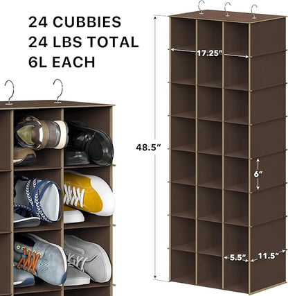 Simple Houseware 24 Section Shelves Hanging Shoes Organizer Holder for Closet, Brown