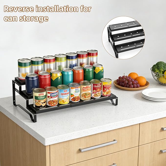 SANKEU Expandable Spice Rack Organizer for Cabinet 3 Tiered Metal Seasoning Organization with Guardrails Spice Shelf Storage for Jars Adjustable Length 13"-21" Black 1Pack