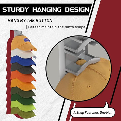 Hat Organizer Hold up to 20 Hats, 2 Pack Hat Rack for Wall with Strong Adhesive, Hat Organizer for Baseball Caps Display for Door Closet, Hat Hanger Holder Multilayer Two Mounting Option(White)