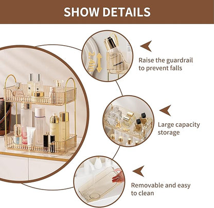 Amber 2-Tier Vanity Shelf for Bathroom Counter - Skincare & Makeup Organizer