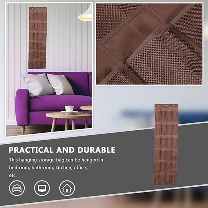Over-The-Door Shoe Organizer 24-Grid Mesh Hanging Storage Bag 48X168Cm Brown Non-Woven Fabric for Home Closet Shoes Sundries Storage