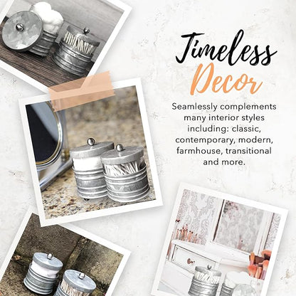 Autumn Alley Galvanized Bathroom Apothecary Jars Set, Farmhouse Bathroom Jars Qtip Holder Glass Dispenser- Rustic Vanity Organizer with Lids for Cotton Balls, Swabs, Rounds, Bath Salts 2-Glass Jars