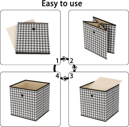 Foldable Storage Cubes Bins,11 Inch Cloth Storage Cube Fabric Storage Box Cubes Organizer Baskets with Dual Handles for Home Organizer Set of 3 (Houndstooth)
