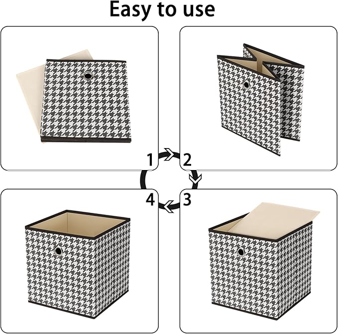 Foldable Storage Cubes Bins ,11 Inch Cloth Storage Cube Fabric Storage Box Cubes Organizer Baskets with Dual Handles for Home Organizer Set of 6 (Houndstooth)