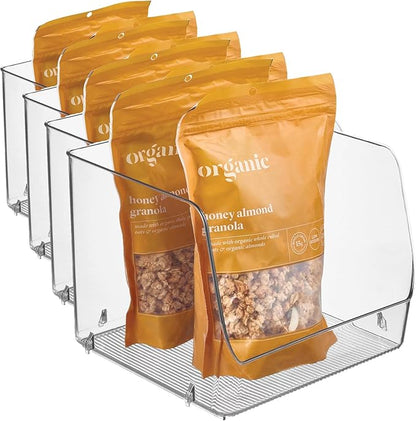 InterDesign iDesign Linus Stacking Organizer Bins for Kitchen, Pantry, Office, Bathroom, Extra Large-Clear (Pack of 4)
