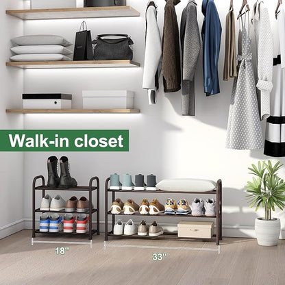 kiplant Expandable Shoe Rack for Closet, 3-Tier Shoe Organizer for Closet, Metal Adjustable Black Shoe Shelf Storage Organizer, Free Standing Shoe Rack for Entryway