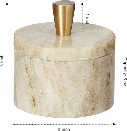 Queenza Marble Salt Cellar with Lid and Brass Knob (Brown)