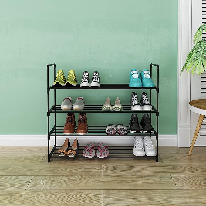 4-Tier Shoe Rack Organizer,16-24 Pairs Metal Shoe Rack for Closet,Shoe Stand,Shoe Shelf,Show Rack,Shoe Storage Cabinet for Entryway Bedroom Living Room Office,Black