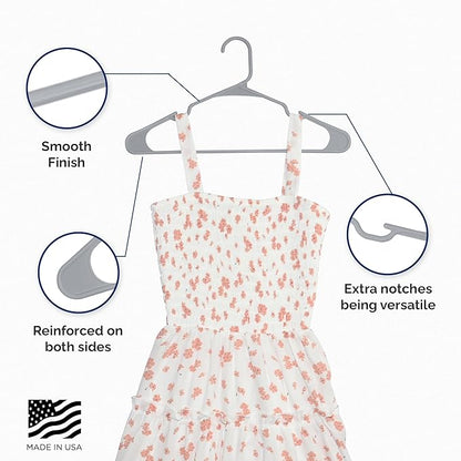 Closetselect Plastic Hangers 50 Pack - Space Saving Clothes Hangers, Made in USA, Durable & Strong Plastic Shirt & Coat Hanger with Notches & Shoulder Grooves, Non-Slip Clothing Hangers | Grey