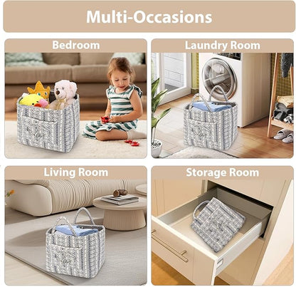 Storage Basket Boho Fabric Large Collapsible Floral Laundry Nursery Hamper Portable Folding Storage for Clothes Toys (Vine-Blue B)