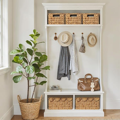 StorageWorks Wicker Basket with Scalloped Edge Lid, Water Hyacinth Basket with Built-in Handles, Handwoven Wicker Box for Living Room, 15" L x 11 ¼" W x 7" H