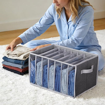 Zilink Upgraded Wardrobe Clothes Organizer with Support Board Clear Pant Organizer for Closet with 7 Grids Jeans Storage Organizer for Closet for Jean Pant Sweater Legging T-Shirt, 6 Pack