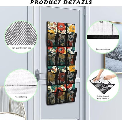 Floral Print Space Saving Hanging Shoe Organizer,Entryway Bedroom Bathroom Storage Bags with 12 Mesh Large Pockets,Stylish Print