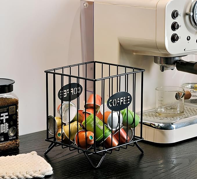 Coffee Pod Holders for Counter, K-Cup Holder, Metal Coffee Pod Basket, Espresso Pods Organizer, Coffee Station Accessories (Black)