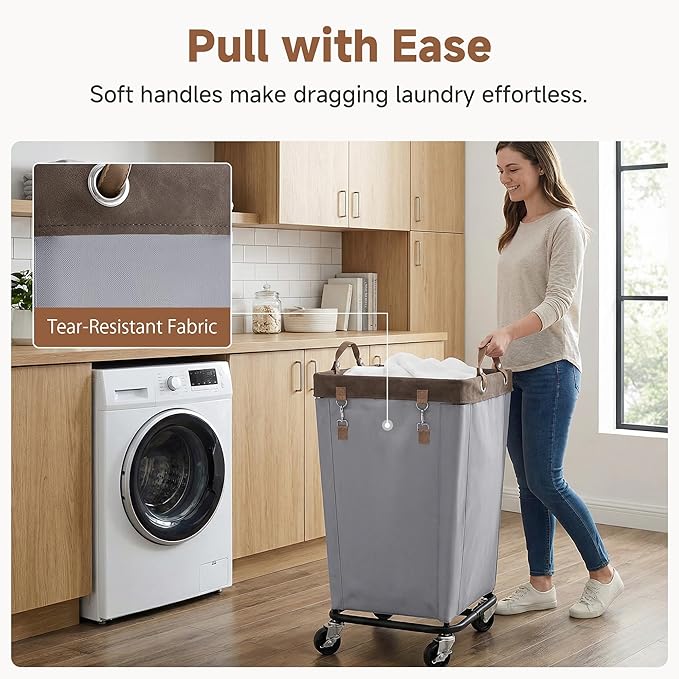 StorageWorks 160L Laundry Basket with Wheels, Large Rolling Hampers for Clothing Organizer, Dirty Clothes Basket for Hotel, Home, Closet, Dorm, Light Grey