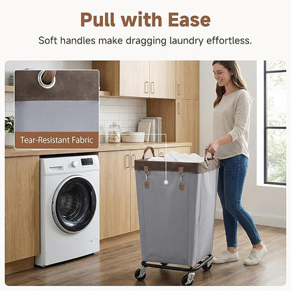 StorageWorks 160L Laundry Basket with Wheels, Large Rolling Hampers for Clothing Organizer, Dirty Clothes Basket for Hotel, Home, Closet, Dorm, Light Grey