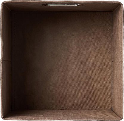 Amazon Basics Collapsible Fabric Storage Bins with Handle, Sturdy Space-Saving Cube Organizer, 10.5" x 10.5" x 11", Taupe, 6-Pack
