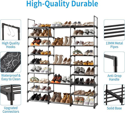 9 Tiers Shoe Rack, Metal Shoe Storage Organizer with Non-Woven Fabric, Large Shoe Rack Shoe Stand Holds 50-55 Pairs Boots Sturdy Tall Shoe Shelf for Entryway, Closet, Garage, Bedroom, Cloakroom，Black