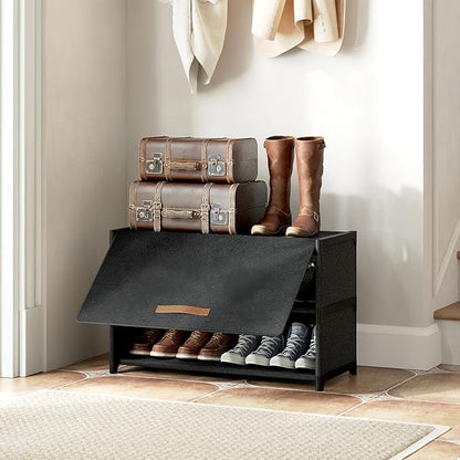Shoe Rack, 3 Tier Shoe Storage Cabinet with Door 12 Pair Plastic Shoe Shelves Organizer for Closet, Entryway, Hallway, Bedroom, Black