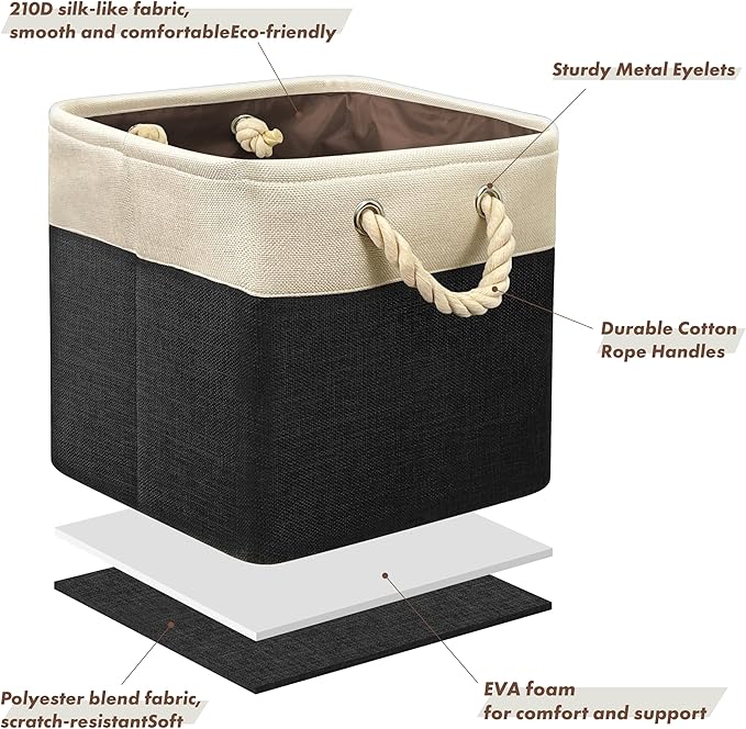 Simple Houseware 13" x 13" Large Fabric Storage Cubes for Closet and Cube Organizer, 3 Pack, Black