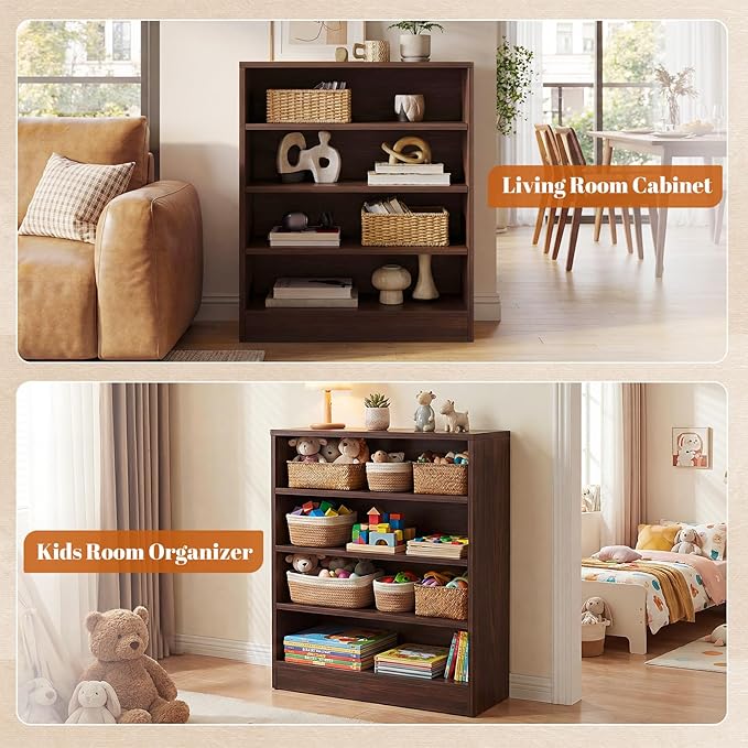 Homieasy Shoe Cabinet, 5-Tier Modern Wood Shoe Storage Organizer with 3 Adjustable Shelves for Entryway, Multi-Purpose Display Shelf & Storage Cabinet for Living Room, Bedroom, Dark Walnut