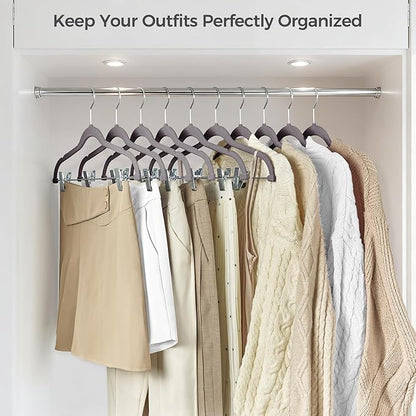 HOUSE DAY Velvet Hangers with Adjustable Clips 30 Pack, Non-Slip Suit Organizer with 360° Hook - Heavy Duty Hanger for Pants, Skirts, Blouses, Dresses - Outfit Hangers All-Season Space Saver (Grey)