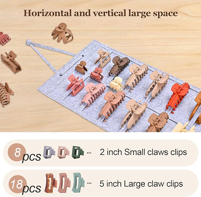 Lolalet Hair Claw Clip Organizer, 2 Pack Hanging Hair Clip Organizer Storage for Women Girl, Wall-Mounted Hair Claw Clip Holder Organizer, Claw Clip Storage Display for Wall Door Closet -Grey