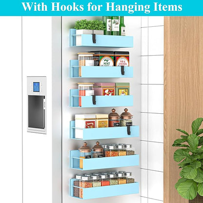 HuggieGems 6 Pack Magnetic Spice Storage Rack Organizer for Refrigerator and Oven, Blue Fridge Organizers and Storage