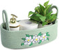 Vesici Magnolia Woven Storage Basket for Toilet Tank Top Boho Cotton Rope Bathroom Countertop Organizer Basket with Handle Green Bathroom Decor for Bedroom Nursery Toys Organizing, 13 x 6 x 4 Inch