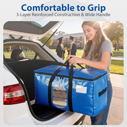 4 Pack Extra Large Moving Bags, Heavy Duty PE Woven Storage Totes with Visible Window & Wrap Around Handles, Reusable Space-Saving Alternative for Home Relocation & Storage