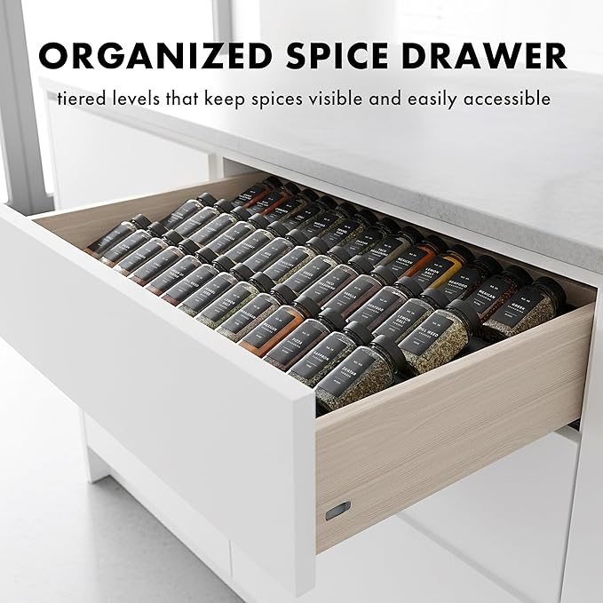 EDELHAUS Spice Drawer Organizer - Expandable Spice Rack for Drawer, Black Seasoning Organizer for Drawer Spice Organizer, Spice Organization Seasoning rack insert for Cabinet (Jars Not Included)