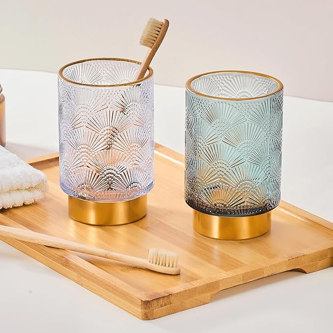 Makeup Brush Holder Organizer,Toothbrush Holders,Desk Pen Pencil Holder,Multifunctional Vintage Glass Brush Cup（A41-9-US）