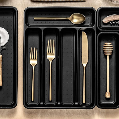 madesmart Small Silverware Tray, Compact 5 Compartment Flatware Organizer for Forks, Knives & Spoons, Non Slip, Soft Grip Lining, Fits Small Drawers, Carbon