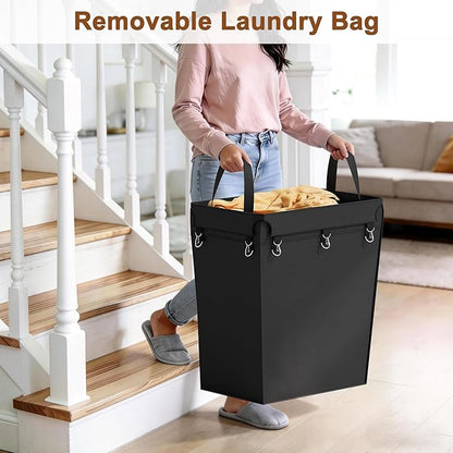 Hoctieon 2 Section Laundry Sorter Cart, 300L Rolling Hamper with Wheels, Industrial Laundry Basket Organizer, Large Dirty Clothes Hamper for Home & Hotel, Heavy Duty, Black