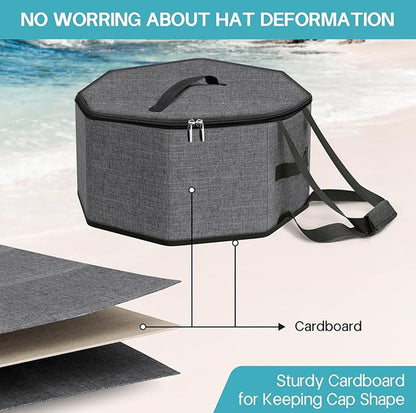 SLEEPING LAMB Hat Box for Travel and Storage, Collapsible Cap Case for Mens Fedora Organizer, Hat Storage Box for Men and Women for Closet, Cap Carrier with Handles, Grey