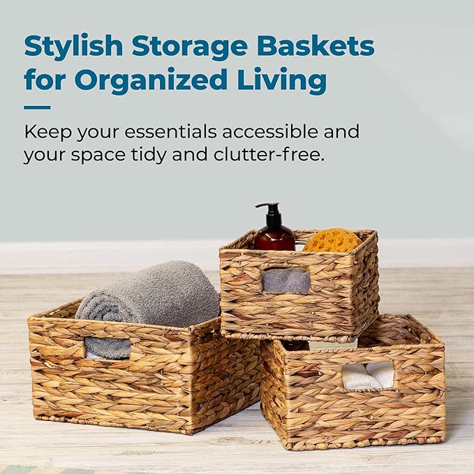 Honey-Can-Do Banana Leaf Storage Baskets –Water Hyacinth Woven Basket,Decorative Baskets for Shelves,Basket for Gifts,Closet,Pantry,and Home Organization,Set of 3,Multi-Size,(Pack of 3)