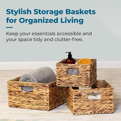 Honey-Can-Do Banana Leaf Storage Baskets –Water Hyacinth Woven Basket,Decorative Baskets for Shelves,Basket for Gifts,Closet,Pantry,and Home Organization,Set of 3,Multi-Size,(Pack of 3)