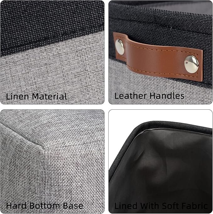 DULLEMELO Small Collapsible Fabric Basket for Organizing, Shelves, Closets, Laundry, Nursery, Decorative Gift Basket (Black&Gray)