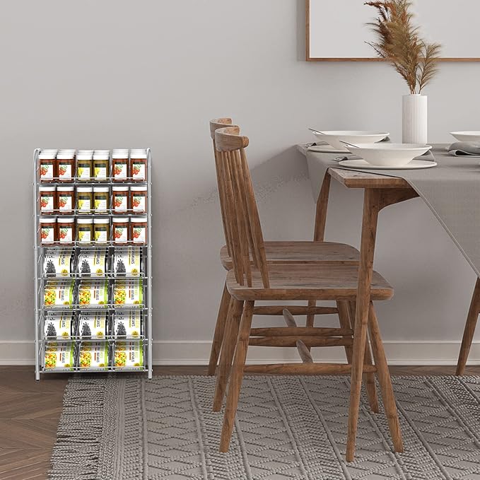 DOMYDEVM Can Rack Storage Organizer, 7 Tier Canned Goods Organizer, Silver Beverage Soda Holder Holds up to 84 Can, Can Drink Storage Organizer for Pantry Kitchen