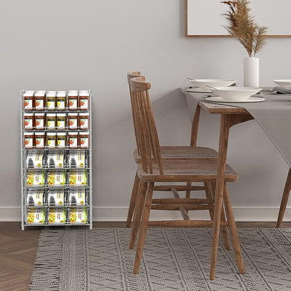 DOMYDEVM Can Rack Storage Organizer, 7 Tier Canned Goods Organizer, Silver Beverage Soda Holder Holds up to 84 Can, Can Drink Storage Organizer for Pantry Kitchen
