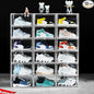 12 Pack Shoe Boxes, Clear Acrylic Stackable Plastic Sneaker Box Container, Magnetic Drop & Side Open Shoe Organizer Case Container With Lids Fits Up to Size 14 (Crystal Clear)