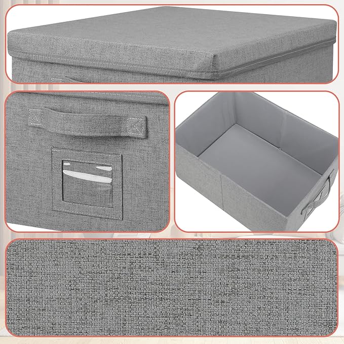 Graciadeco 22.8qt Closet Storage Boxes with Lids Gray Folding Keepsake Storage Bins Stackable Flat Lidded Carboard Storage Contaner for Clothes Barbie Shoes, 2 Pack